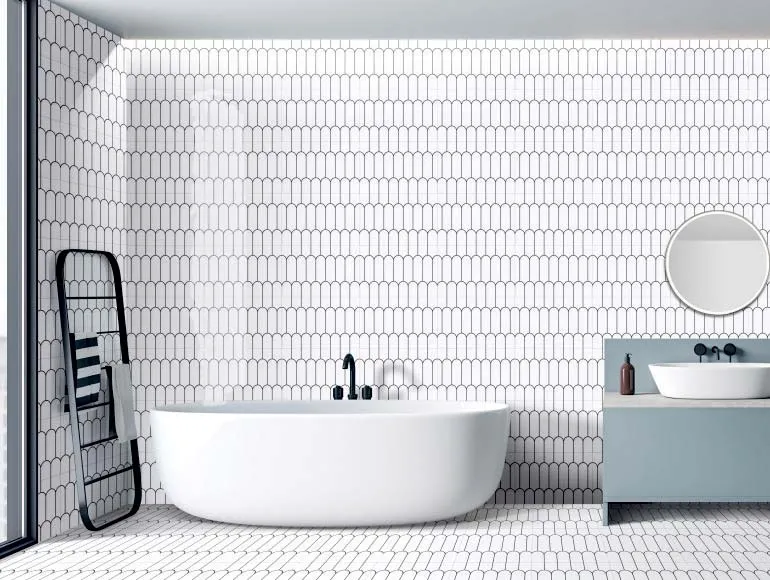 Washbasin design with popsicle patterned tiles